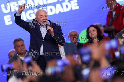 Brazil's President Lula attends a ceremony to announce a favela urbanization plan, in Osasco
