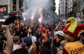 Galatasaray SK celebrate winning the Turkish Super League Championship