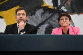 Merz, Klingbeil and Soeder attend a press conference at the chancellery in Berlin