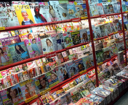 FILE PHOTO: View of a magazine display at a train station in Paris