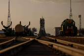 Soyuz MS-27 spacecraft is set ahead of launch to ISS, at the Russian-leased Baikonur cosmodrome