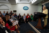 White House Press Secretary Leavitt holds a press briefing at the White House in Washington