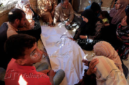 Funeral of Palestinians killed in Israeli strikes, at Nasser hospital, in Khan Younis, southern Gaza Strip