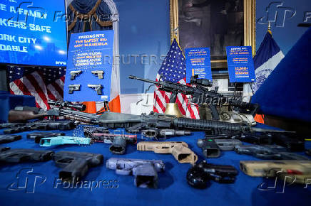 New York City Mayor Eric Adams speaks during a press conference at City Hall in New York City