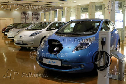 FILE PHOTO: Nissan Leaf electric vehicles on display at the company's Oppama plant in Yokosuka