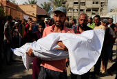 Funeral of Palestinians killed overnight in Israeli attacks, in Khan Younis