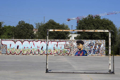 Mural del jugador Lamine Yamal en el Parque de Rocafonda de Mataró