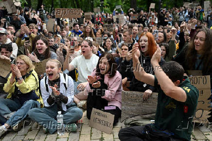FILE PHOTO: Rally to urge lawmakers to adopt a new law reinstating independence of anti-corruption bodies in Kyiv