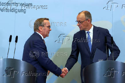 German Chancellor Merz and Defence Minister Pistorius hold a press conference after cabinet meeting, in Berlin
