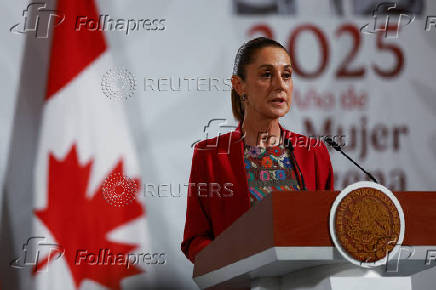 Mexican President Claudia Sheinbaum and Canadian PM Mark Carney hold a press conference, in Mexico City