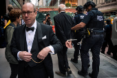 Anti-Trump and billionaire protest in midtown Manhattan in New York City