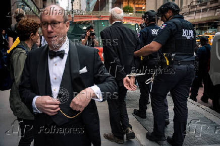 Anti-Trump and billionaire protest in midtown Manhattan in New York City