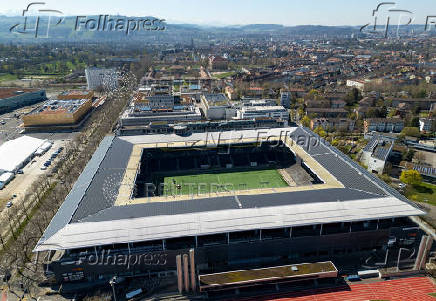 A drone view shows the Stadion Wankdorf ahead of UEFA Women's Euro 2025 in Bern