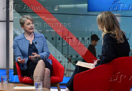 Britain's Home Secretary Yvette Cooper appears on BBC's Sunday with Laura Kuenssberg in London