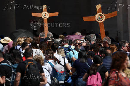Pope Leo XIV leads the Regina Caeli prayer from his window in St. Peter's Square, at the Vatican