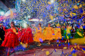 Bolivians celebrate the Gran Poder parade, in La Paz