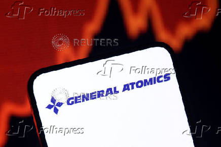 Illustration shows General Atomics logo and rising stock graph