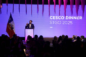 Chilean President Gabriel Boric delivers a speech at the annual CESCO Week 2025 dinner