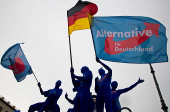 FILE PHOTO: Supporters of the AfD party wave flags during an event to rally support for Sunday's European Parliament elections in Berlin