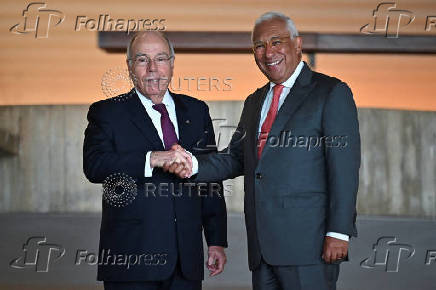 Brazil's Foreign Minister Mauro Vieira welcomes European Council President  Antonio Costa at the Itamaraty Palace in Brasilia