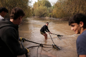 Chilean volunteers combat plastic waste in the Mapocho river, in Santiago