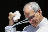 Pope Leo XIV leads the Angelus prayer in Castel Gandolfo