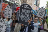 People protest outside fundraiser for the Manhattan Institute at Cipriani 42nd Street