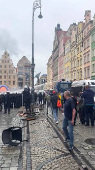 Police uses a water canon during clashes between Chelsea FC and Real Betis soccer fans, ahead of  Conference League final, in Wroclaw