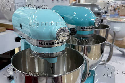 KitchenAid stand mixers are displayed at a Macy's in New York