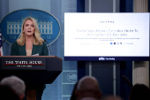 White House Press Secretary Karoline Leavitt holds a press briefing at the White House in Washington
