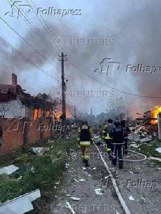 Aftermath of a Russian drone and missile strike in Kyiv region