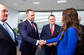 Poland's conservative presidential candidate Karol Nawrocki, arrives ahead of a meeting with Homeland Security Secretary Kristi Noem in in Rzeszow