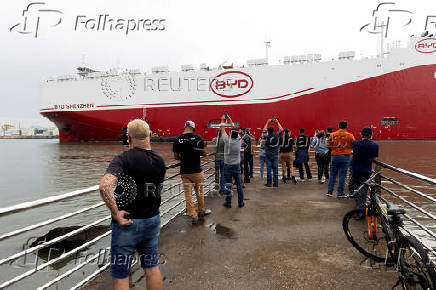 FILE PHOTO: A BYD vessel docks at the Itajai port in Santa Catarina