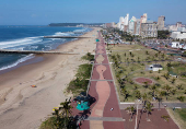 A drone view shows the beach front ahead of the G20 finance meeting in Durban