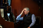 A trader works on the floor at the New York Stock Exchange (NYSE) in New York City