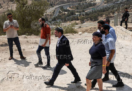 Israeli Finance Minister Smotrich speaks at a press conference regarding settlements expansion, near the Israeli settlement of Maale Adumim