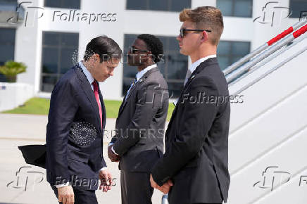 U.S. Secretary of State Marco Rubio boards his plane at Felipe Angeles International Airport in Zumpango, on the outskirts of Mexico City