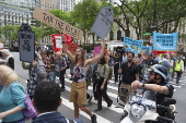 People protest outside fundraiser for the Manhattan Institute at Cipriani 42nd Street