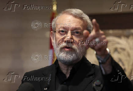 Iran's Supreme National Security Council Secretary Ali Larijani speaks after meeting with Lebanese parliament speaker Nabih Berri, in Beirut