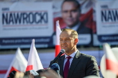 Polish presidential candidate Karol Nawrocki campaigns in Domostawa