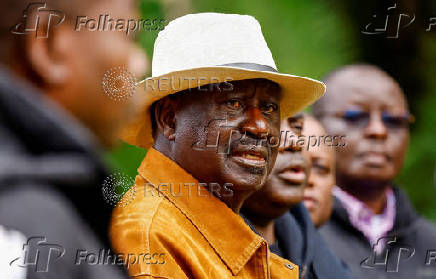 Kenya's opposition leader Raila Odinga addresses a press conference in Nairobi