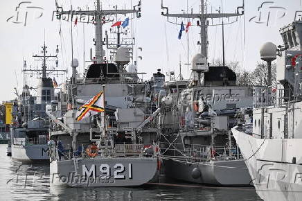Warships of NATO countries moored at the Port of Gdansk