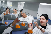 Crew members of Taiwan's China Airlines receive trainings at their center in Taoyuan
