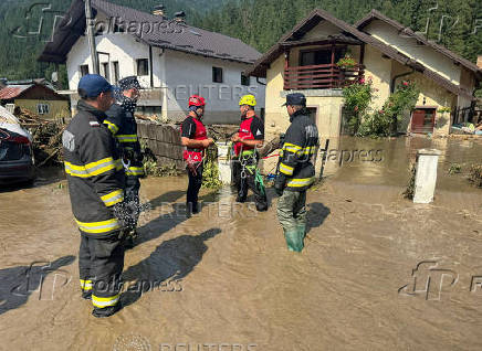 Floods strike the town of Brosteni in Romania