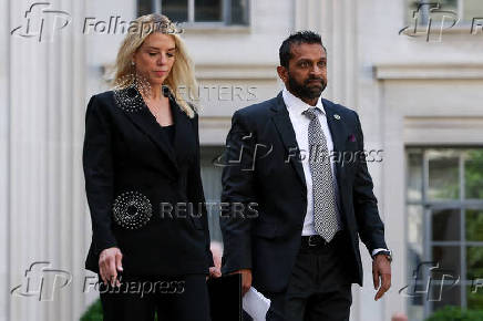 U.S. Attorney General Pam Bondi and FBI Director Kash Patel make an announcement at a press conference in Washington, D.C.