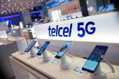 The logo of mobile phone company Telcel is pictured at a Telcel store in Mexico City