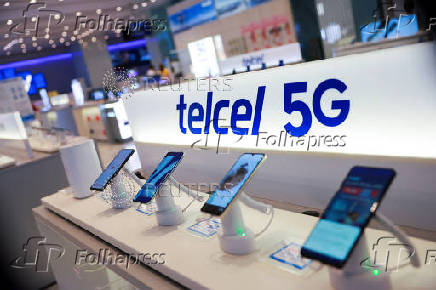 The logo of mobile phone company Telcel is pictured at a Telcel store in Mexico City