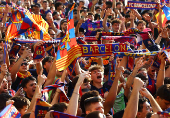 FC Barcelona celebrate winning LaLiga