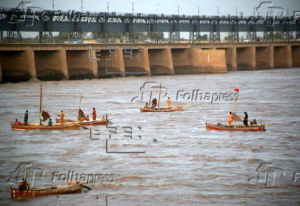 Water level situation in the Indus river following monsoon rains in Hyderabad