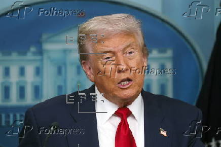 US President Donald Trump addresses the media at the White House
